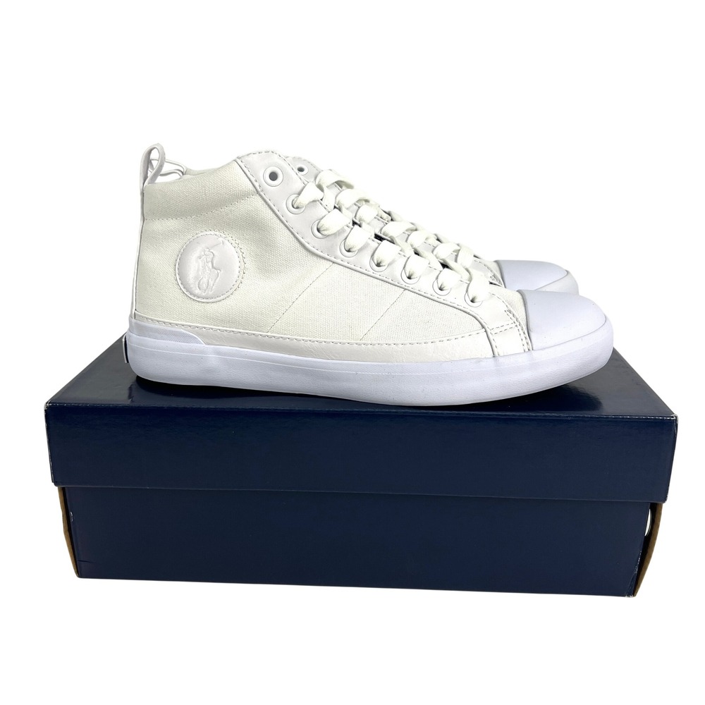 Polo Ralph Lauren Clarke-SK-VLC Mens 8.5 D White Canvas High Top Sneakers Shoes